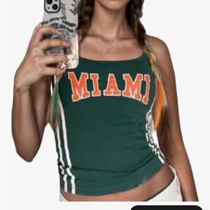 Green 'MIAMI' Graphic Tank Top with Orange Lettering